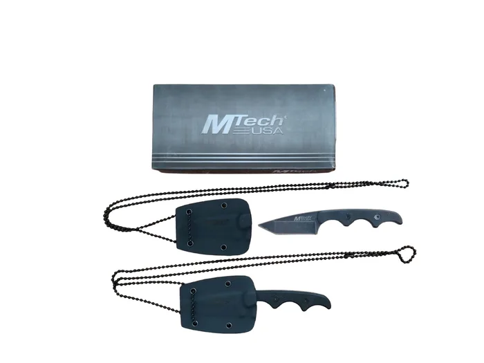 סכין צוואר טקטית קומפקטית 12 ס"מ MTech USA | סכין להב קבוע כוללת נרתיק קשיח ושרשרת נשיאה