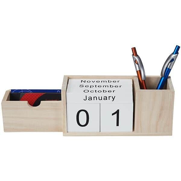 מעמד קלנדר תאריכון קוביות עץ טבעי