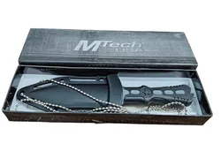 סכין צוואר טקטית MTech USA – קומפקטית 18 ס"מ עם נרתיק ושרשרת נשיאה