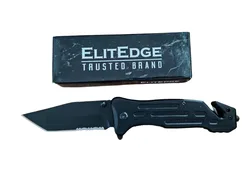 אולר חילוץ וכיס טקטי 20 ס"מ Elite Edge | אולר קפיץ להב טנטו משולב כולל חותך חגורות ושוברי חלונות
